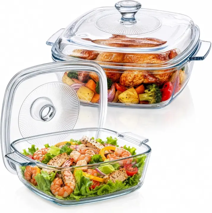 Acshio Glass Casserole Dish Set — Square Baking & Serving Bowls, 27 & 50 oz