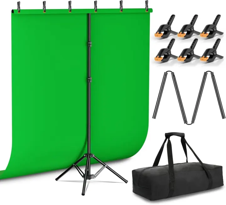Emart 5x6.5ft Green Screen Backdrop Kit with T-Stand & Clamps
