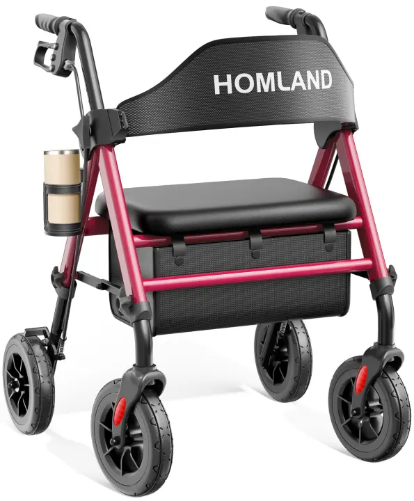 HOMLAND Foldable Rollator Walker with Seat — 17 lb All‑Terrain Walker