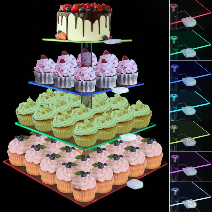 Rechargeable LED 4-Tier Acrylic Cupcake Tower (50+ Capacity)