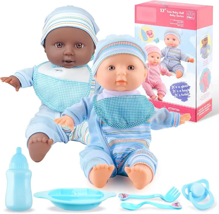 Twin 12-inch Soft-Body Baby Dolls — Blue Outfit Set