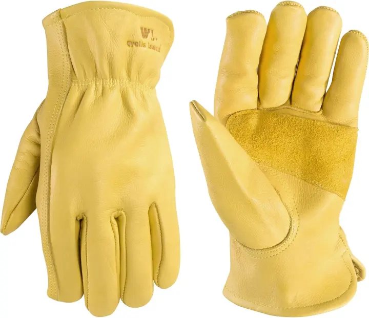 Wells Lamont Men's Grain Cowhide Work Gloves — Reinforced Palm, Large
